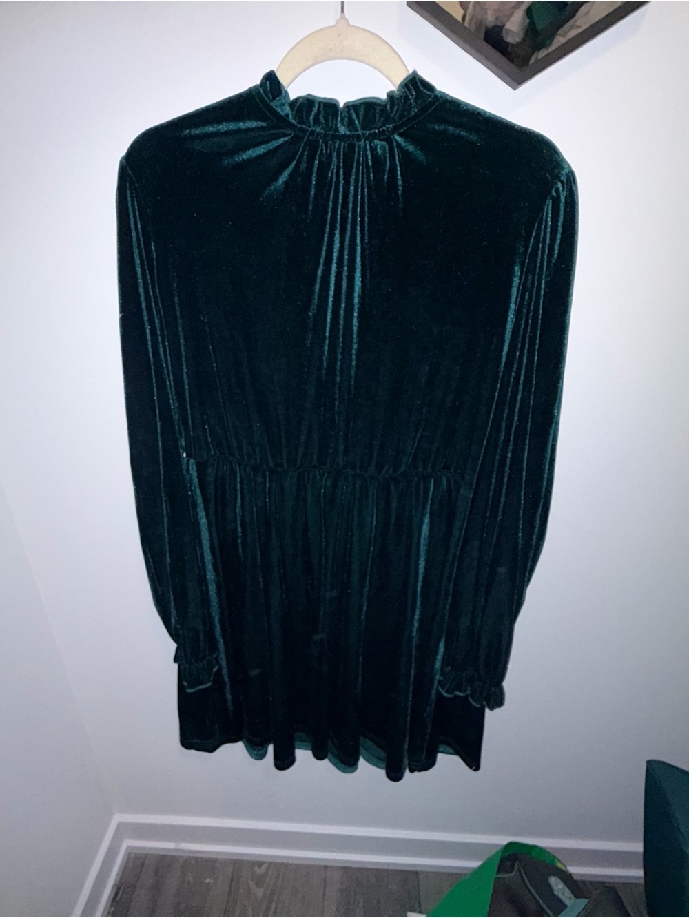 Dark Green Velvet Long Sleeve Mini Dress
